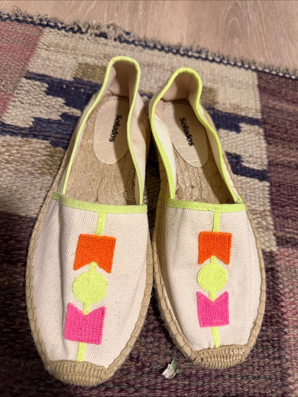 Soludos Women’s Neon Trim Canvas Espadrilles - Pink/Orange/Yellow